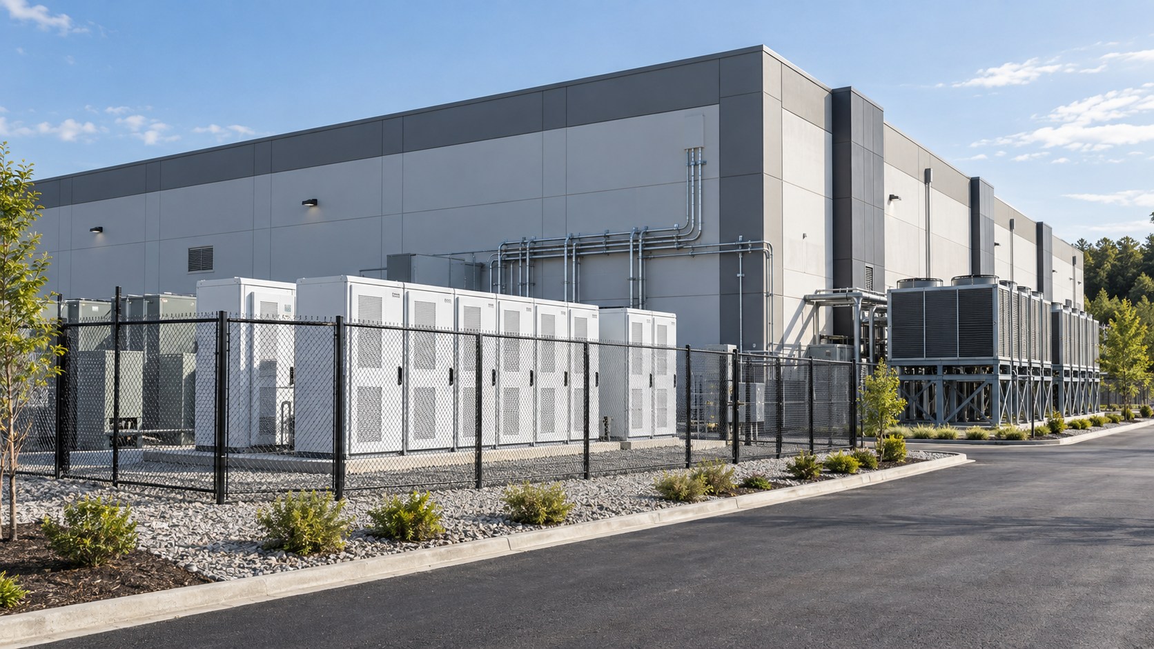 Illustrative data center shell with battery storage
