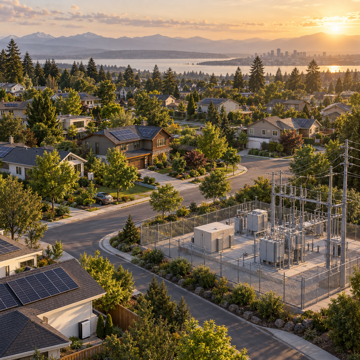 A city-scale virtual power plant connecting distributed solar, storage and grid infrastructure across a community.